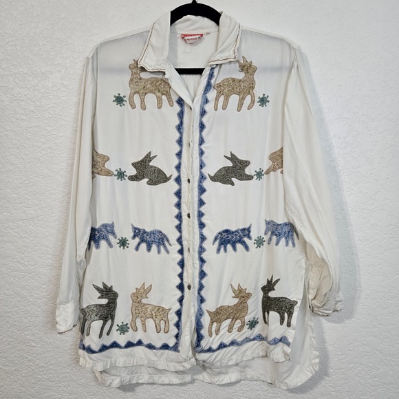 René Derhy Vintage Crushed Velvet Animal Button Up Shirt Womens Small Novelty - Picture 1 of 7